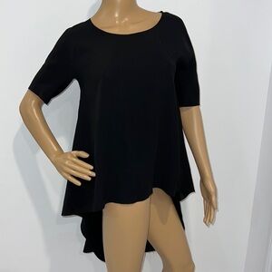 COS Black Laser Cut high low Ruffle Tunic top size 2